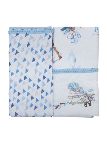 Kit Manta Cueiro Flanelado 2 peças Azul Baby Joy Trends