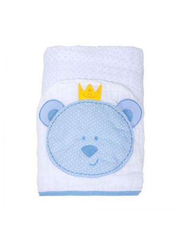 Toalha de banho Soft Papi Toys Com Capuz Bordado Urso Azul Com Coroa 