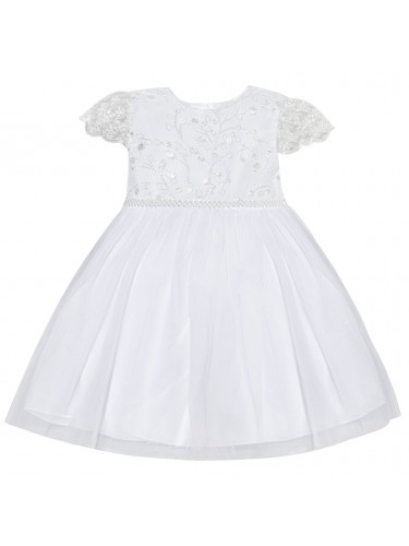 Vestido Branco Batizado Tule Com Perolas Bárbara Kids