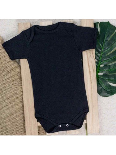 Body Liso Manga Curta Preto 12 a 24 meses