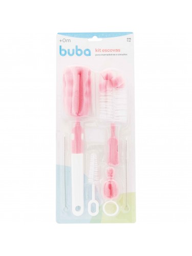 Kit de Escovas para Mamadeira e Canudos Buba Rosa