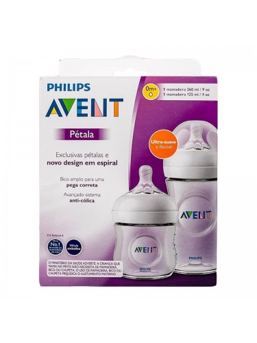 Kit 2 Mamadeiras Avent Pétala Anticólica 125 e 260 ml